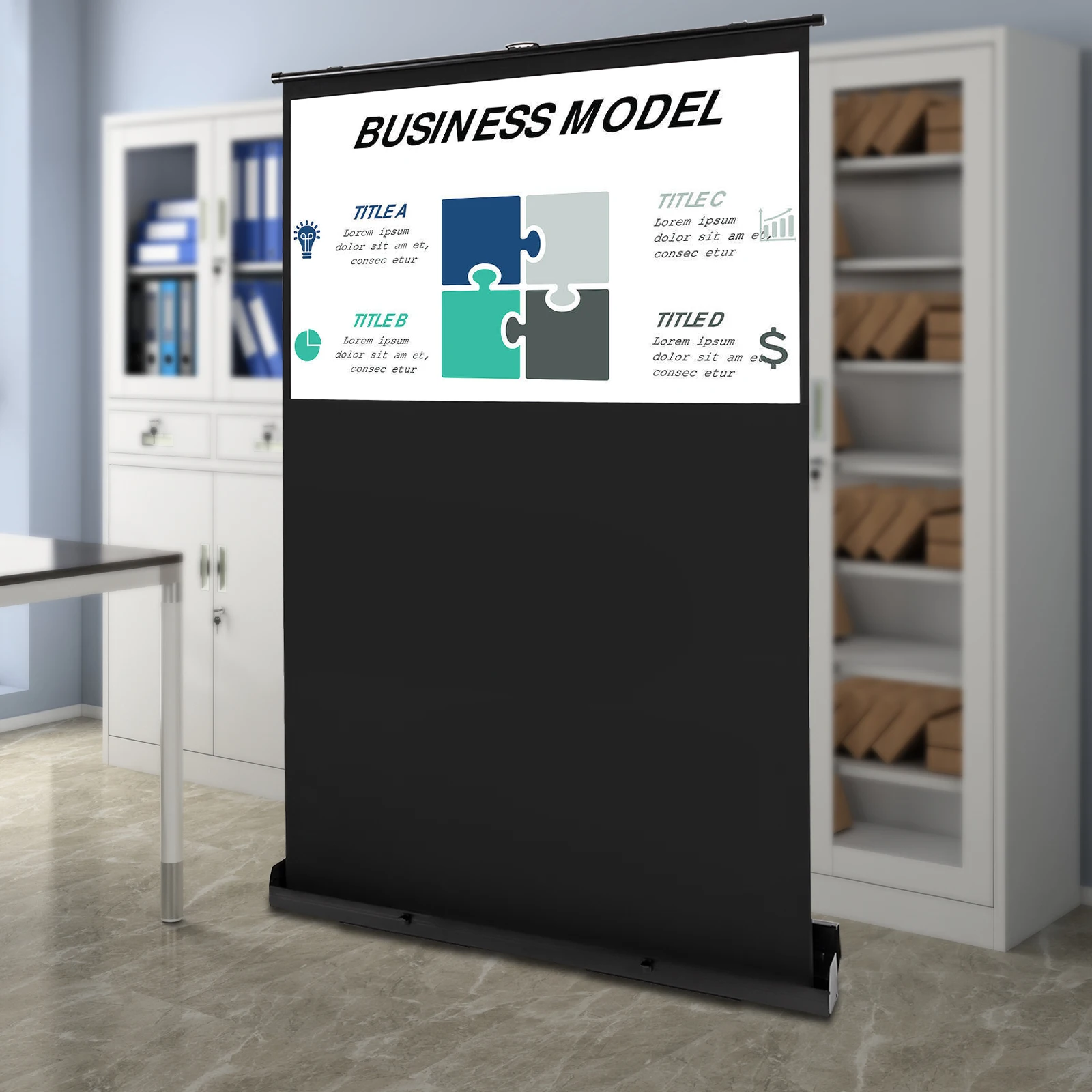 Pull-Screen-Projektion auf dem Boden um 60" 16:9 Pull-up-Projektionsleinwand Tragbare Projektionsleinwand zum Teilen von HD-Aufnahmen – Detail 9