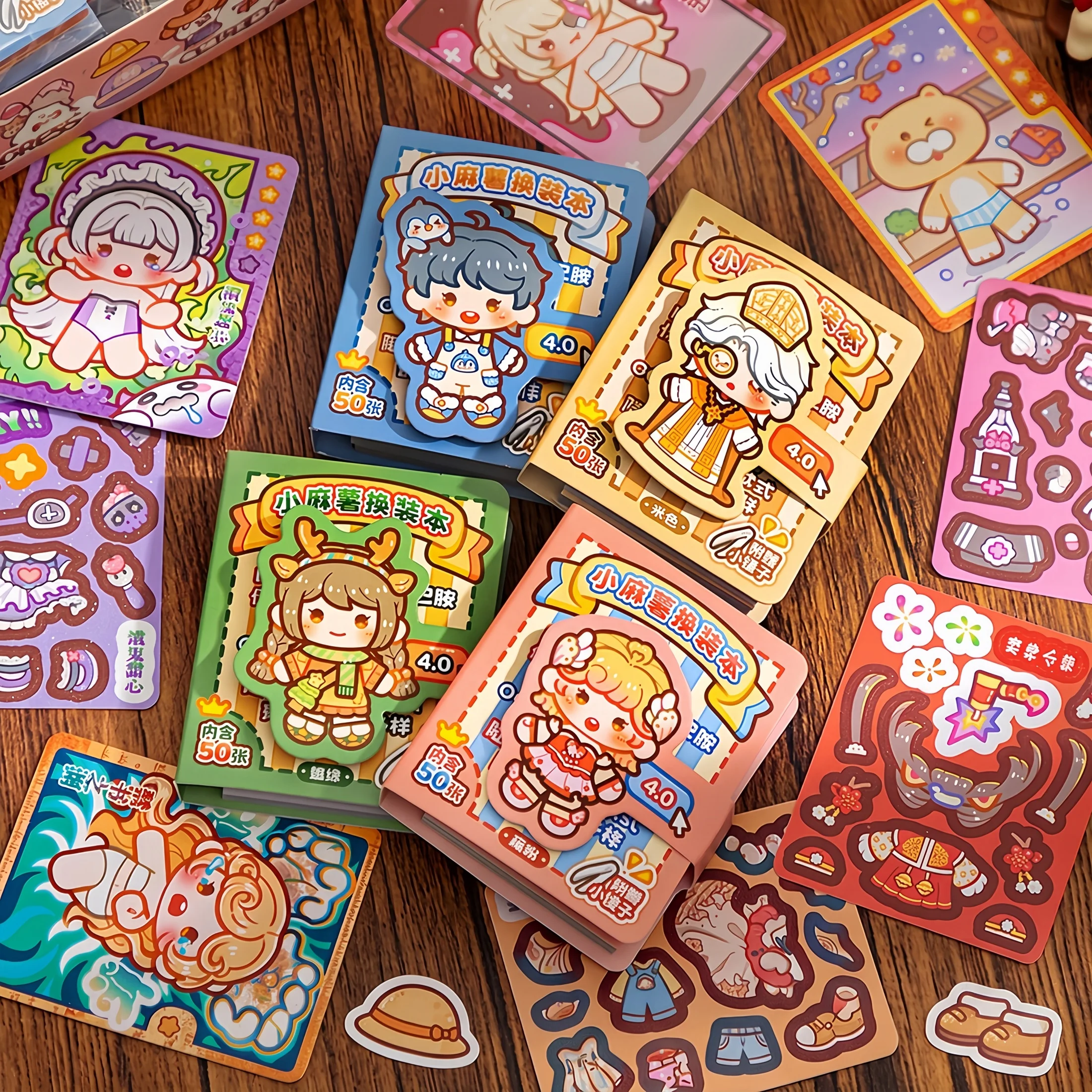 4.0 Version of the Little Mochi Mini Sticker Book, 1 Mini Dress-Up Sticker Book, Small Bean-Shaped Notebook, Easy to Carry in Your Pocket, Cute No-Cut-Stick-On Stickers for Journals, Creative Scene Dress-Up Sticker Book