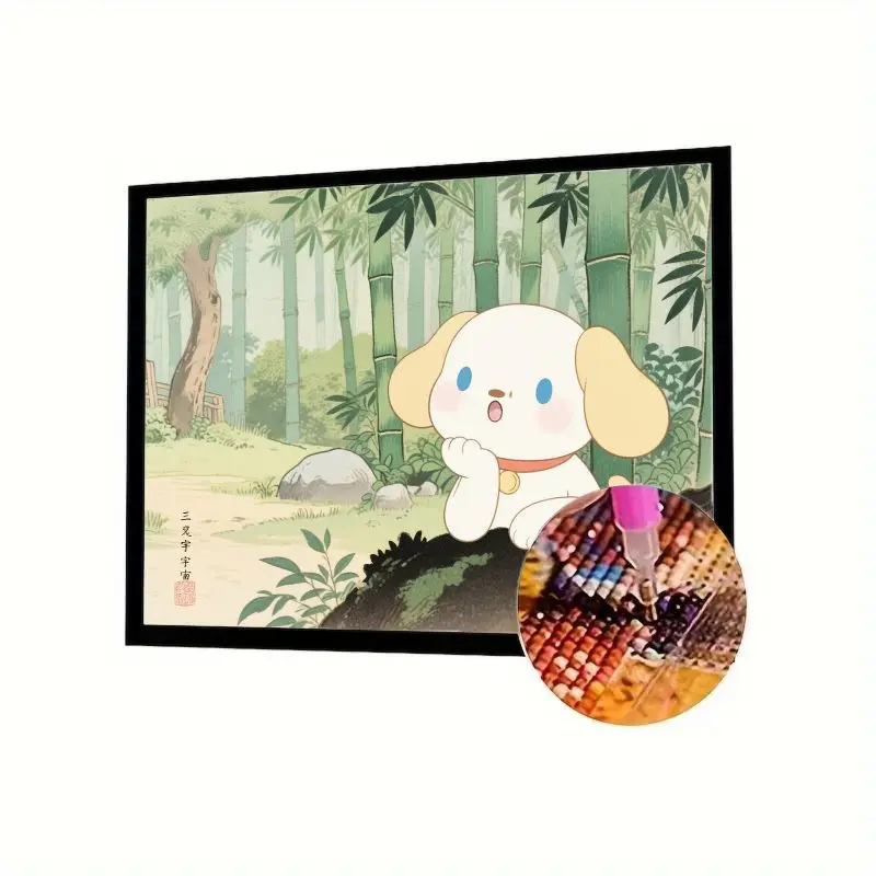 

1 шт. набор для алмазной живописи с милой мультяшной собакой - 5D полная дрель Kawaii Puppy in Serene, бамбуковый лес, стразы, вышивка, искусство для Adu