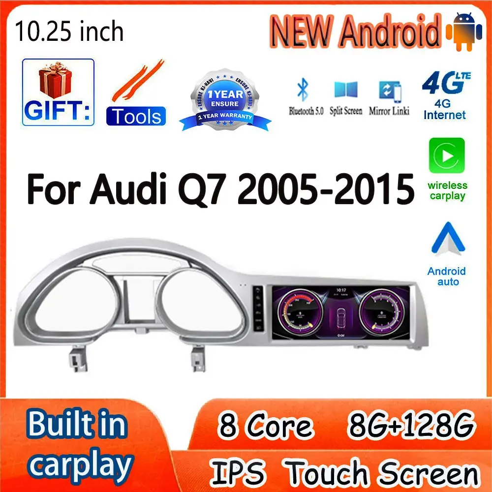 

10.25 Inch Car Accessories IPS Screen Carplay For Audi Q7 2005-2015 Car Monitors Multimedia Radio Player 4G Lte WIFI Android 14