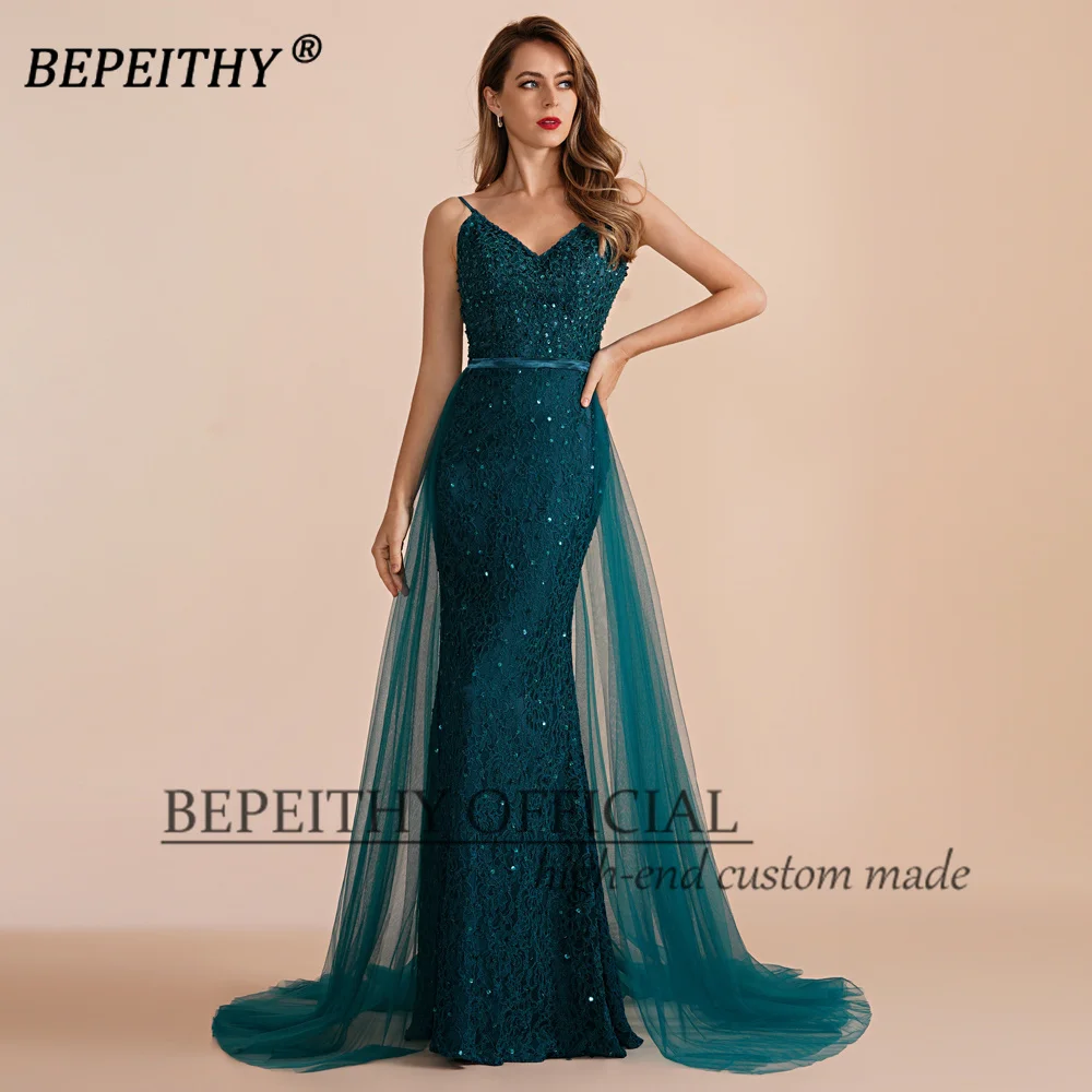 BEPEITHYCustomized Vestidos De Graduación V Neck Teal Lace Evening Formal Occassion Dress 2023 Women Mermaid Prom Party Gown New