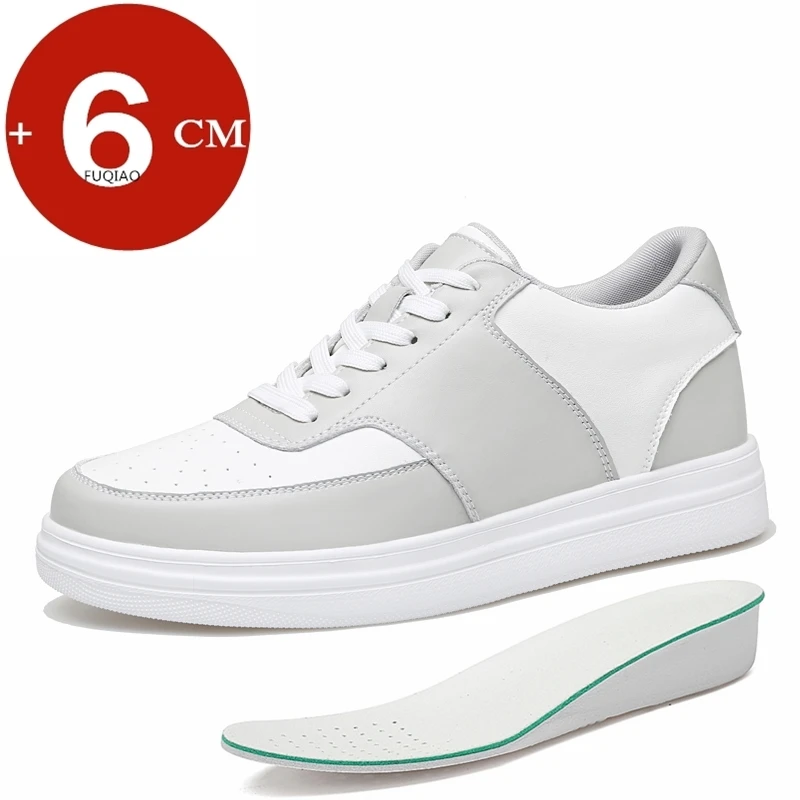 Height Increasing 6cm Unisex Leather Casual Sports Shoes Breathable Lightweight Comfortable Elevator Sneakers For Men Women view 4
