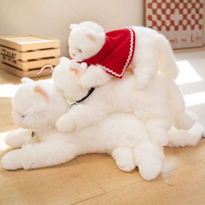 Carino creativo bianco animale artificiale campana mantello rosso gatto comodo divano decorazione della stanza ornamenti ragazze bambini regali di compleanno