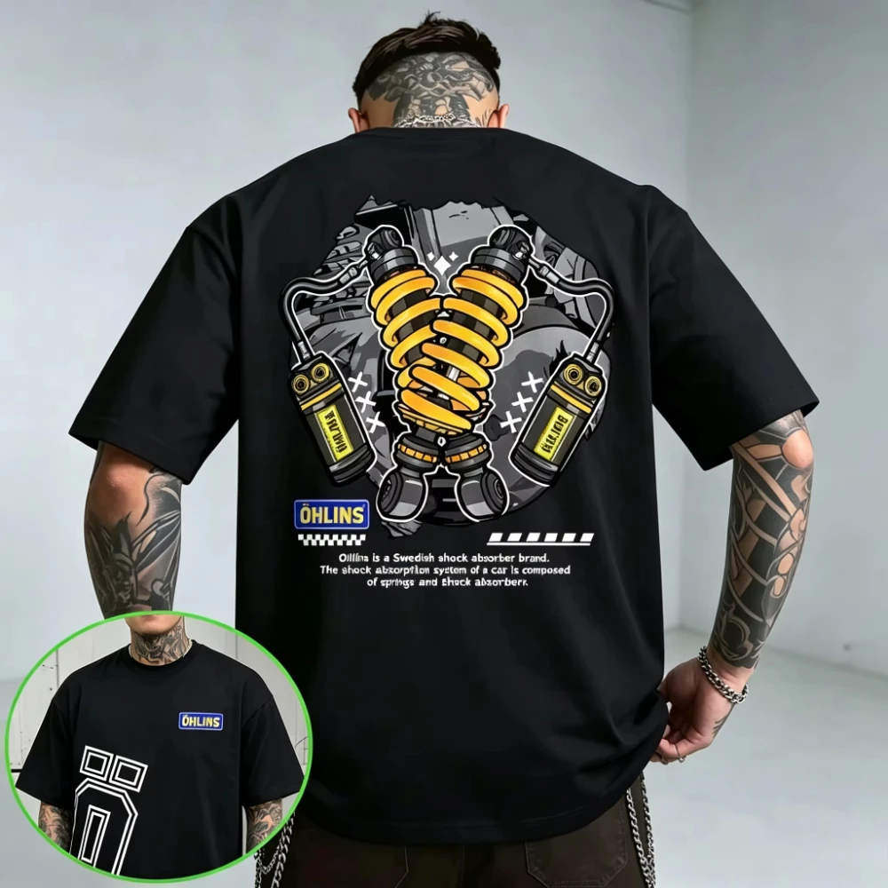 2026 Sommer Neues Modisches Baumwoll-Motorrad-T-Shirt-Set - Lässige Trendmarke - Für Männer, Kinder und Frauen - Kurzarm-Shirts – Detail 4