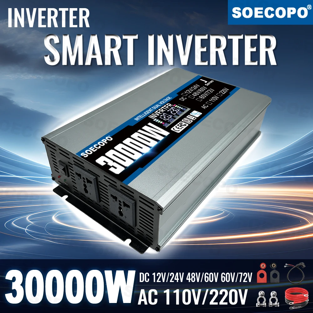 

SOECOPO 30000W Car Dual Voltage Input inverter DC 12V/24V to AC 110V/220V Converter with 2 Sockets for Car Accessories & Camping
