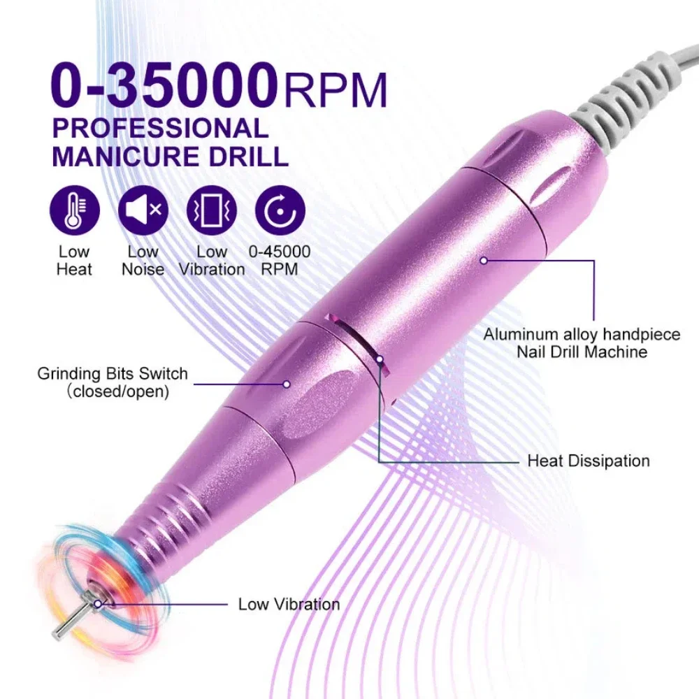 전기 네일 파일 충전식 네일 드릴, 아크릴 및 젤용 35000RPM 네일 드릴 머신, 전문 매니큐어 기계 세트