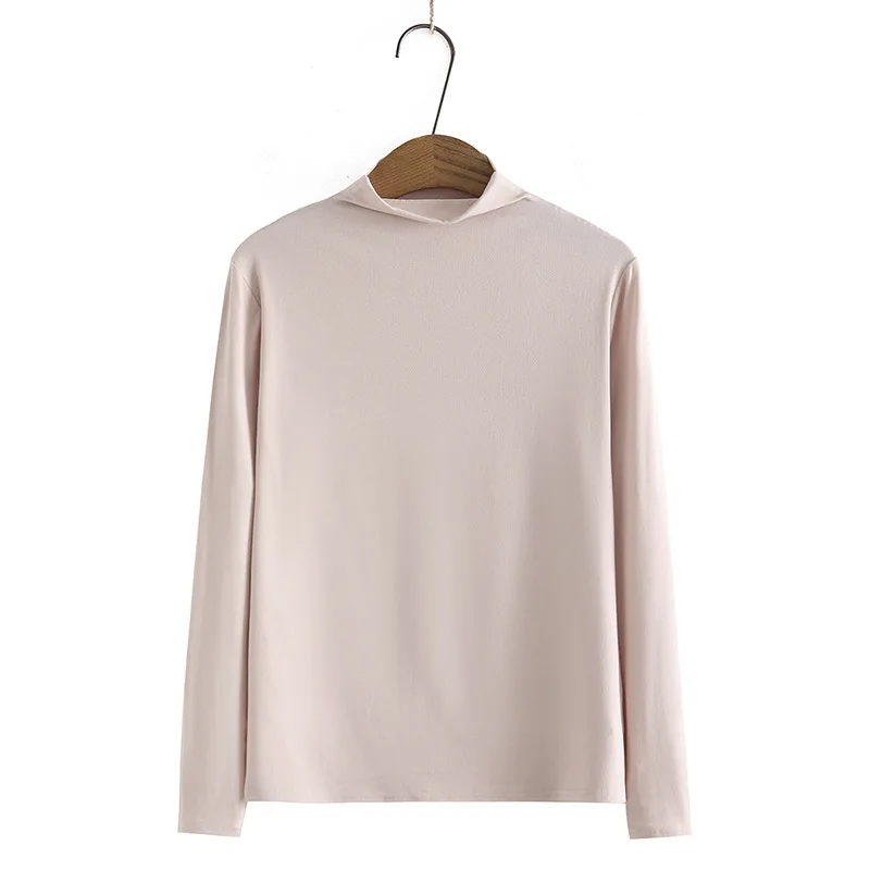 

Plus size women's autumn new solid color joker stand collar top fat sister slim show thin bottom shirt