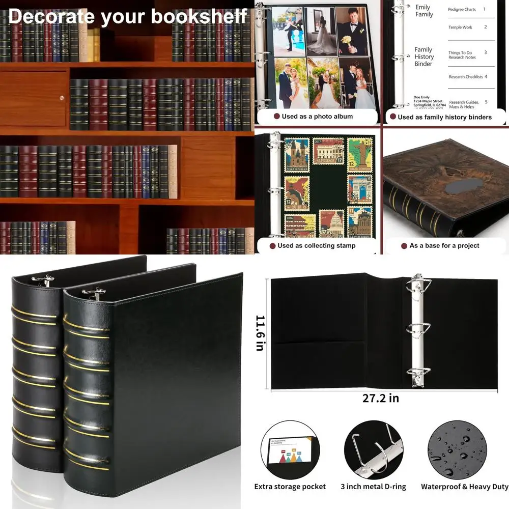 

Vintage Leather 3-Ring Binders, 3 Inch, 8.5x11, Set of 2 (Black & Khaki) for Home, School, Office