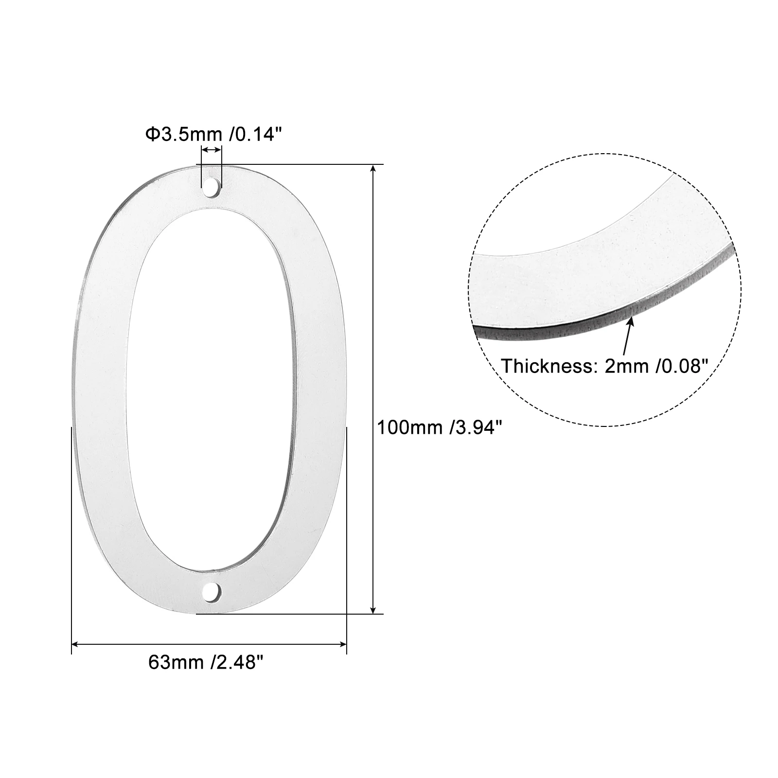 Uxcell lucidatura del numero civico in acciaio inossidabile 304 da 4 pollici per cassetta postale della porta (numero 0)