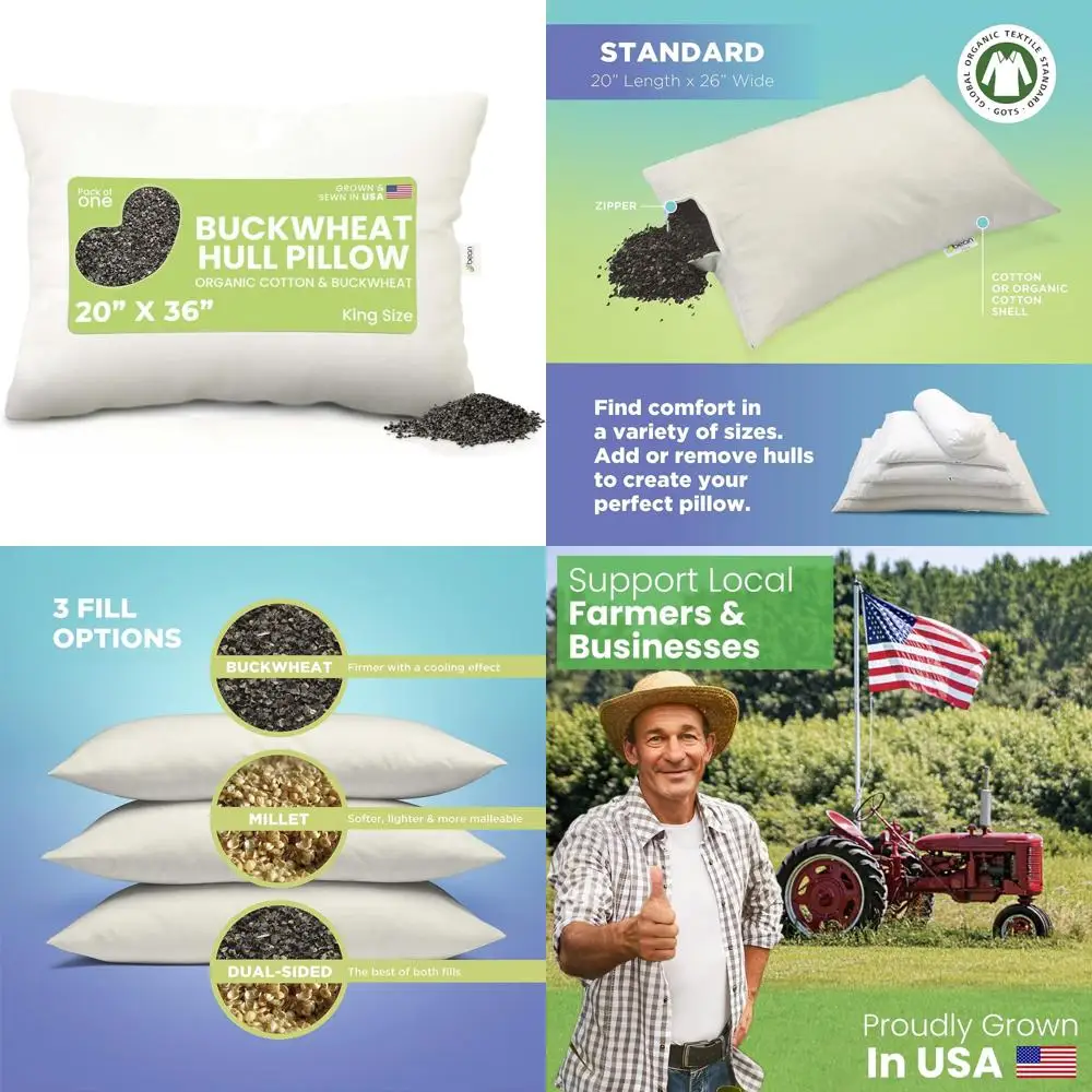 

Подушка королевского размера из органической хлопчатобумажной ткани с гречневым наполнением для комфортного сна — экологически чистая, мягкая поддержка головы