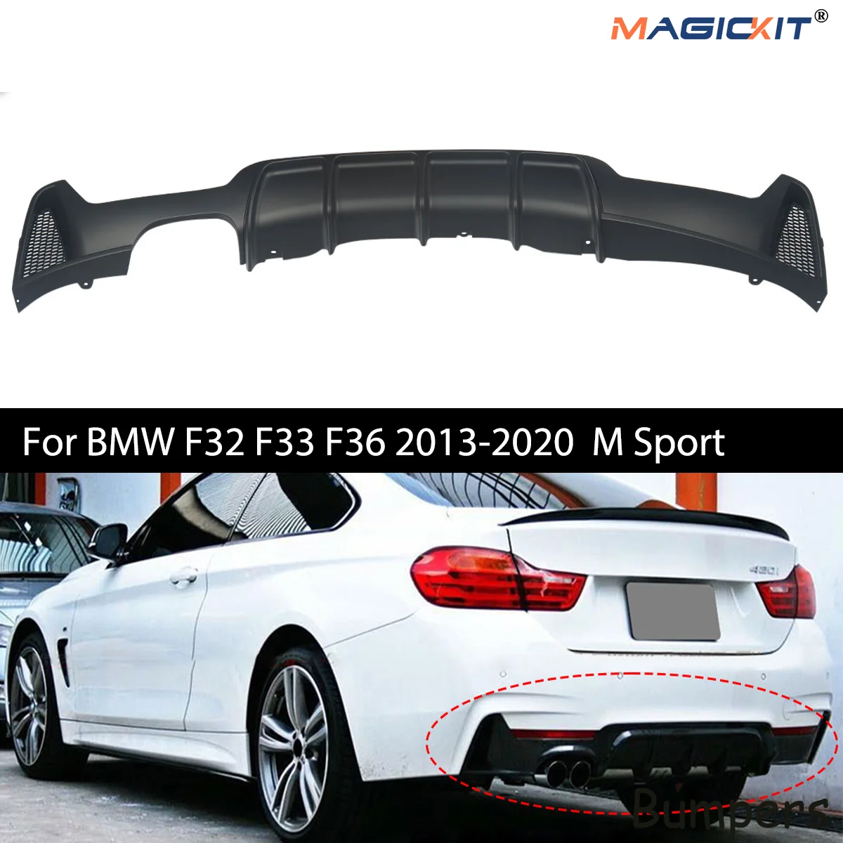 For BMW F32 F33 F36 M Sport High Quality ABS Plastic Matte Black Accessories Performance Rear Bumper Diffuser Lip Twin Exhuasts