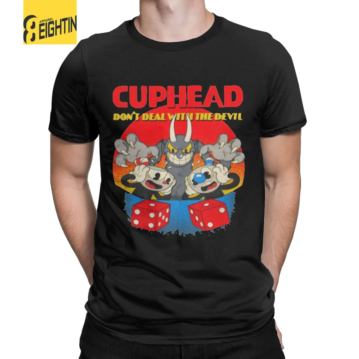 Hipster Cuphead Mugman nie zajmuj się diabłem T-Shirt mężczyźni okrągły kołnierz bawełniana koszulka z krótkim rękawem Tee Shirt 6XL odzież