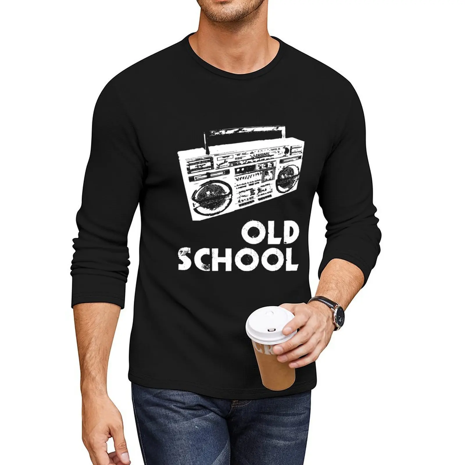 

Old School - Boom Box Long T-Shirt vintage t shirt plus size tops boys animal print shirt mens t shirts