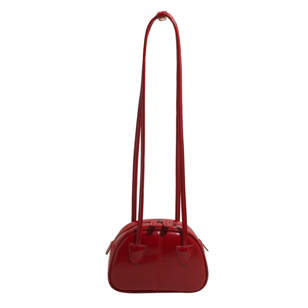 

Simple Y2K PU Bowling Bag Large Capacity Korean Style Shoulder Bag PU Leather Underarm Bag Women Handbag Unisex