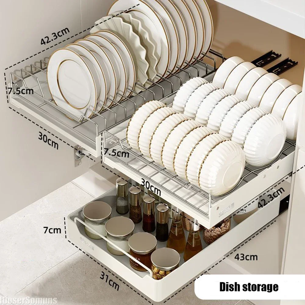 

Kitchen Cabinets Simple Modern Slide Rails Free Installation Tray Cabinet Dish Rack Minimalism Pull-out High Capacity Home Rack