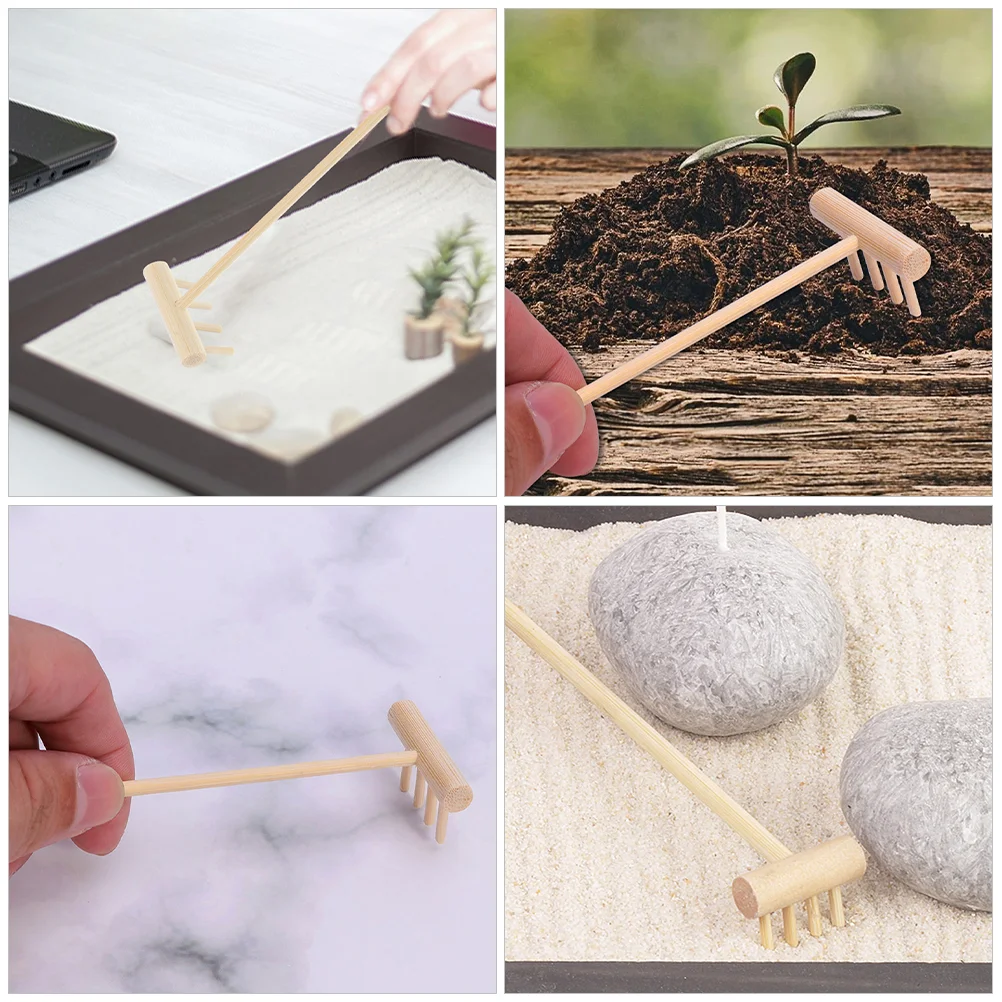 5 Pcs Sand Table Accessories Rakes Garden Tools For Desk Tray Miniatures Wooden Desktop Zen Tabletop