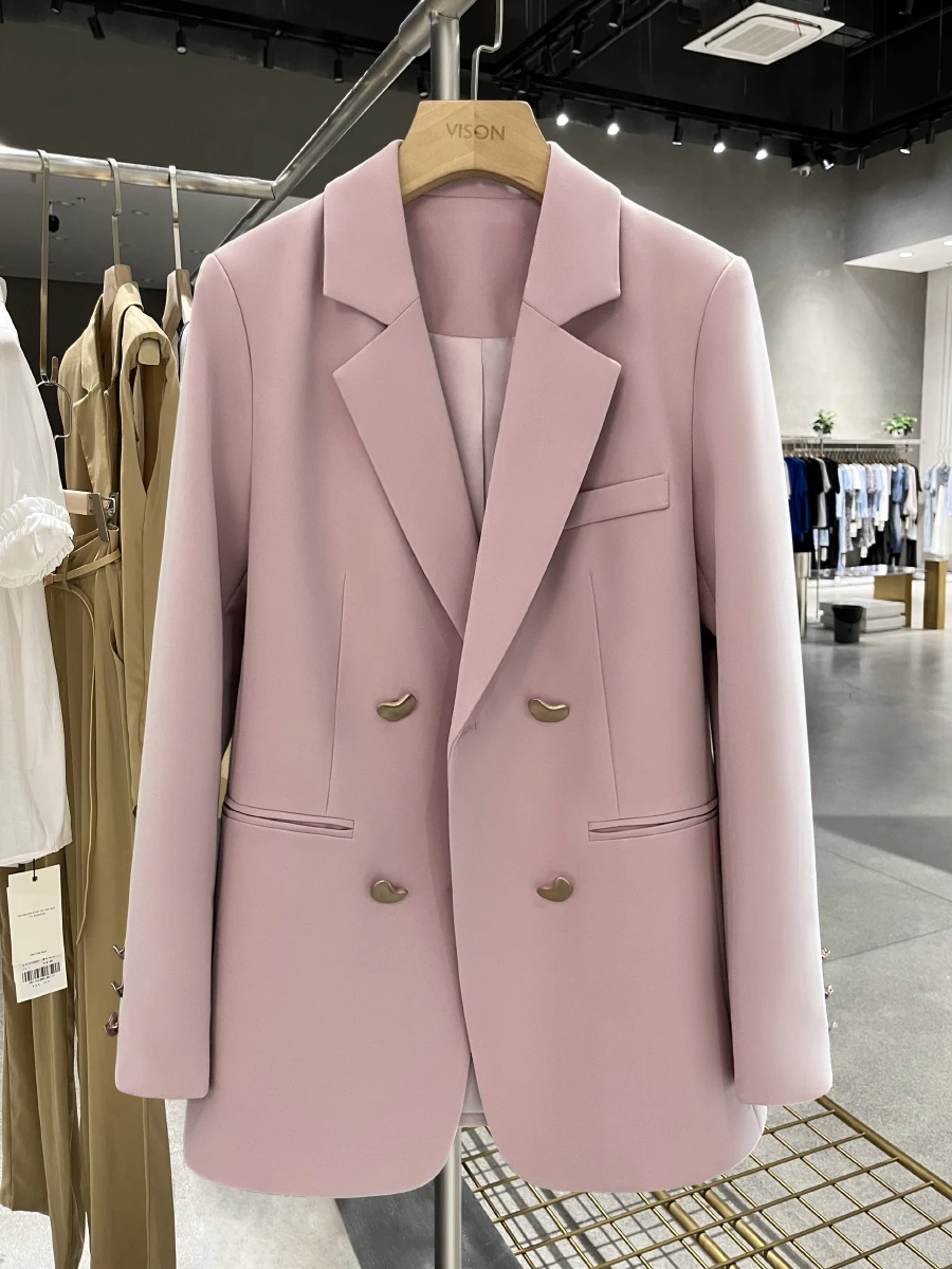 

Faionable Pink Suit Women's Sli Top College Sle Small Western Clothes Autumn New Arrival Commute Sle Straight Tube ...