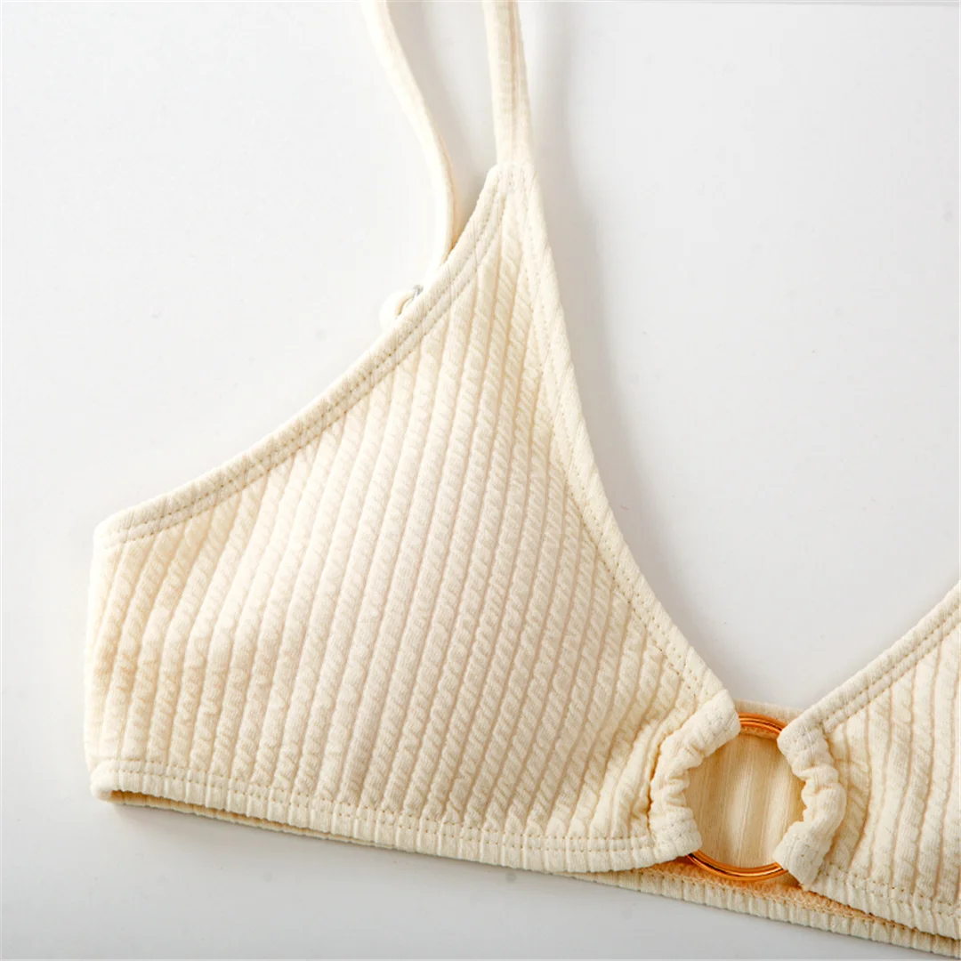 Gerippter Metallring-Bikini, zweiteiliger Damen-Badeanzug, Damen-Badebekleidung, hoch geschnittene Beine, gepolsterter Badeanzug, Badeanzug, Schwimmkleidung V7120 – Detail 7