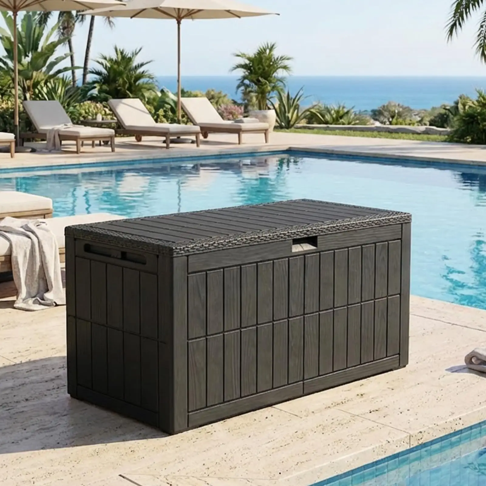 100 Gallon Resin Outdoor Storage Box, Outdoor Lockable Storage Container for Patio Furniture, Outdoor Storage Bench