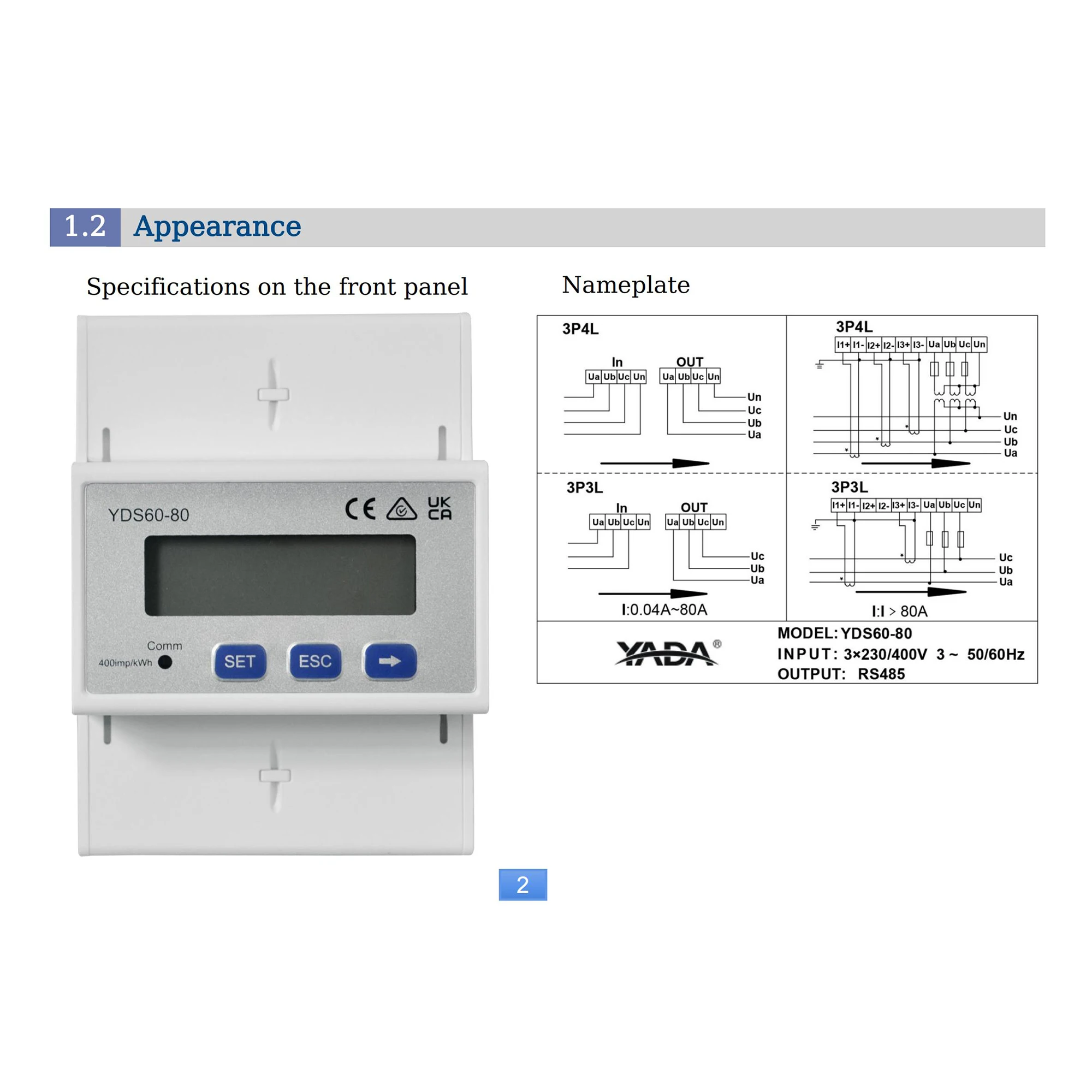 Driefasige slimme stroomsensor 230/400V 0 ~ 80A, nauwkeurigheid van klasse 1, RS485 Modbus-communicatie, DIN-railmontage voor energiemonitoring