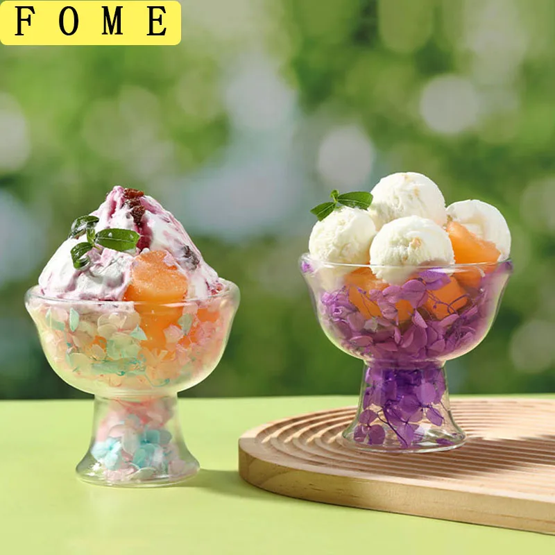 

Double Layered Ice Cream Cup High Borosilicate Glass Dessert Yogurt Pudding Cup Flower Tall Cup Snack Sauce Bowl Christmas Gift