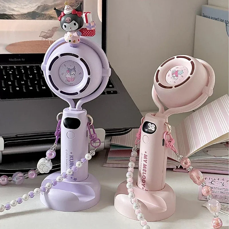 10000 Ma Sanrio Usb Folding Handheld Mini Fan Kuromi Pachacco Portable Hanging Neck Fan Bladeless Ultra-quiet Strong Breeze Fans