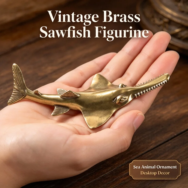 Vintage Brass Sawfish Figurine Sea Animal Small Statue Desktop Ornament Tea Pet Office Decor Craft Collection Gift