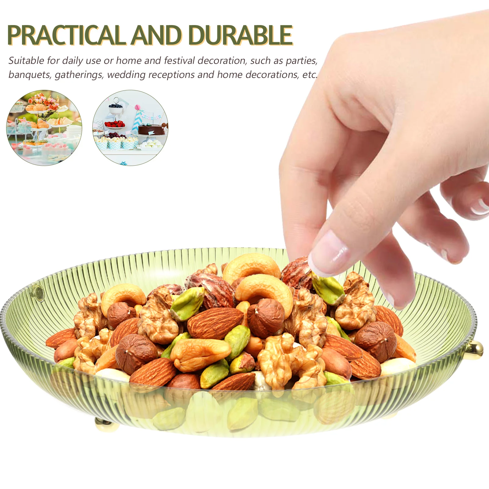 

Snack Tray Food Serving Dish Clear Plastic Plates Round PET Material Washable Reusable Storage Multifunctional Home