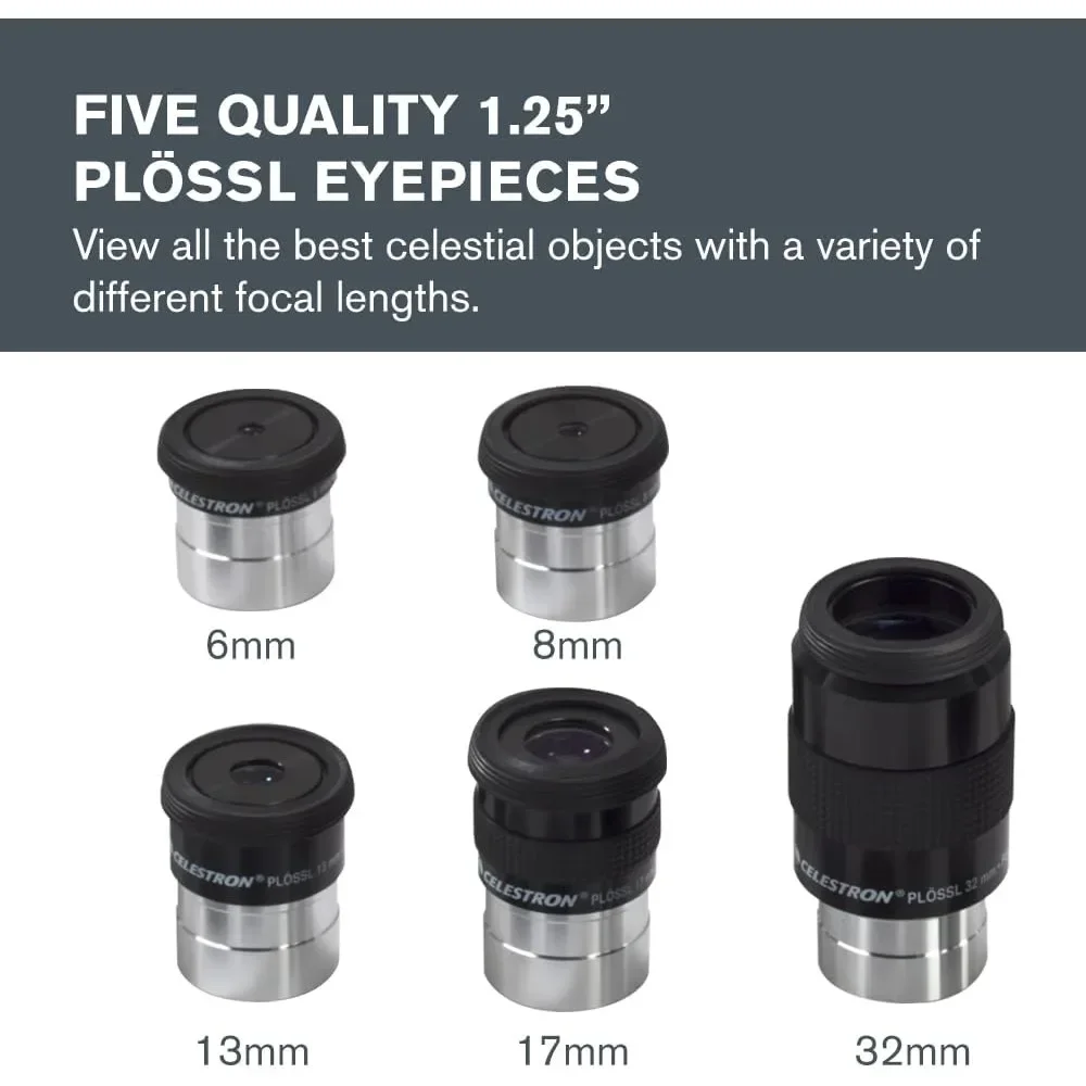 14 Piece Telescope Accessory Kit - Plossl Eyepieces, Barlow Lens, Colored Filters, Moon Filter, and Sturdy Carry Case