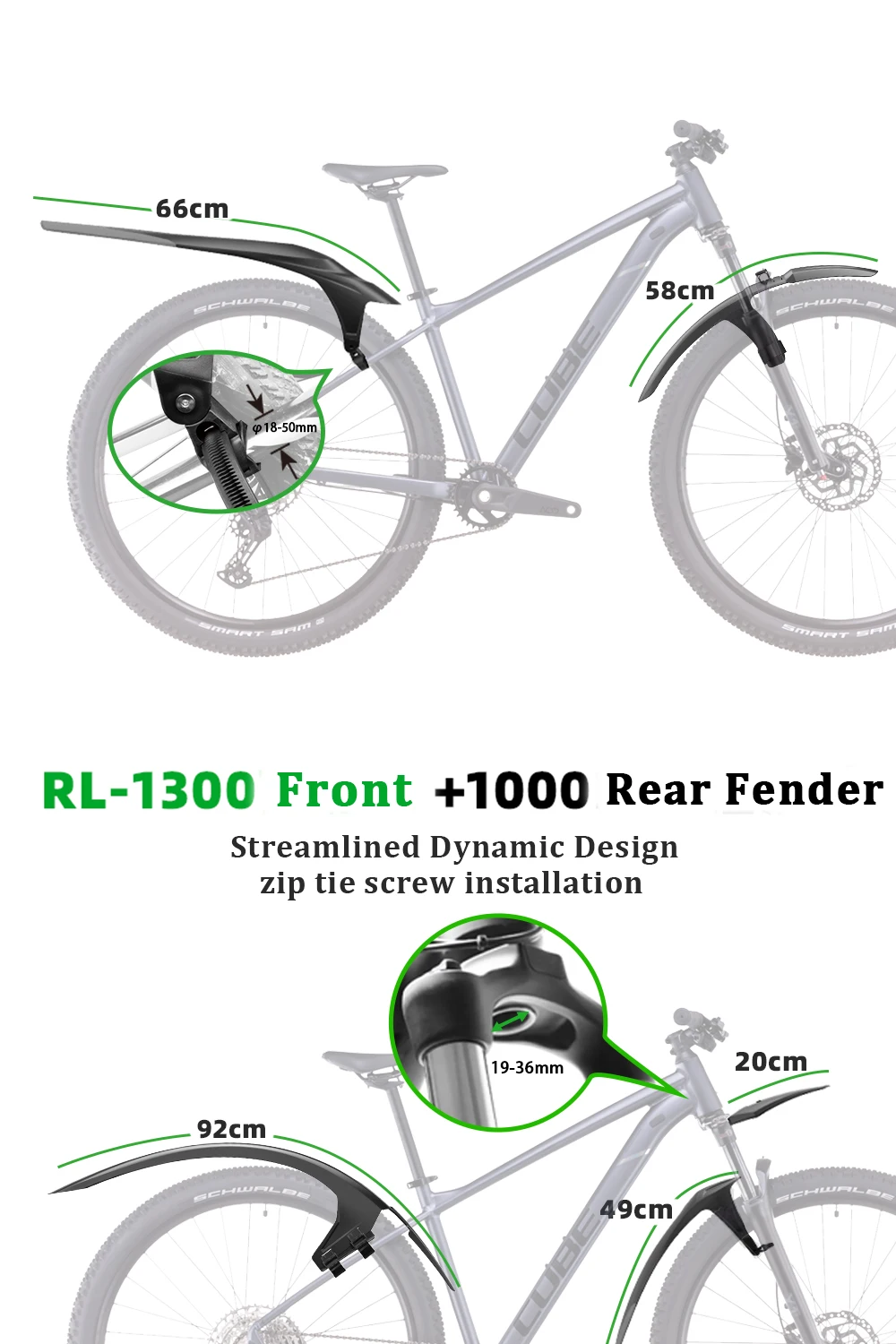 RBRL Extended Widen Fahrradschutzblech, kompatibel mit 7,6 cm Reifenbreite 26–29, vollständiger Abdeckung, spritzwassergeschützter Mountainbike-Schutzblech – Detail 7