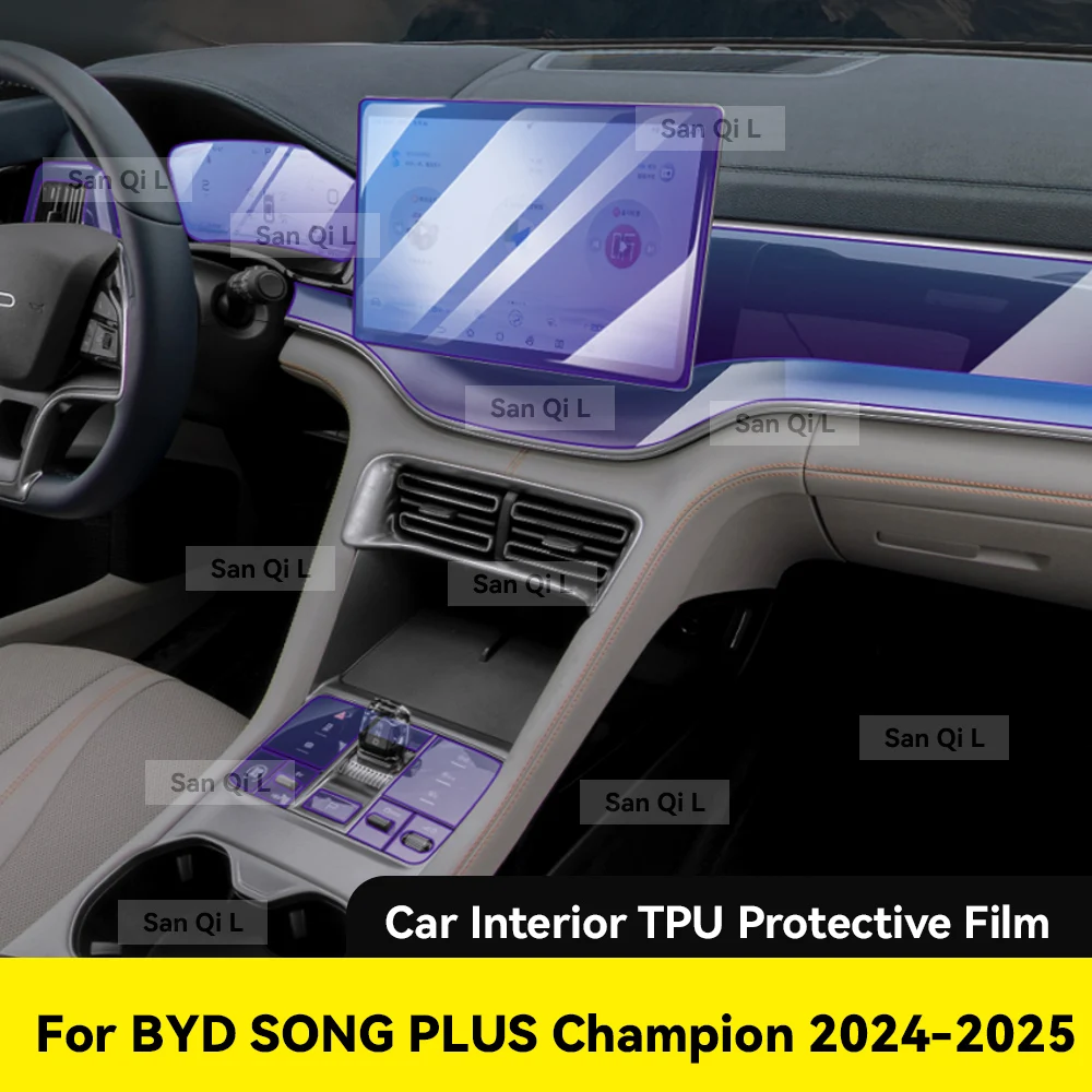 

For BYD SONG Plus Champion 2024 2025 Anti-scratch Car Door Center Console Media Dashboard Navigation TPU Protector Film