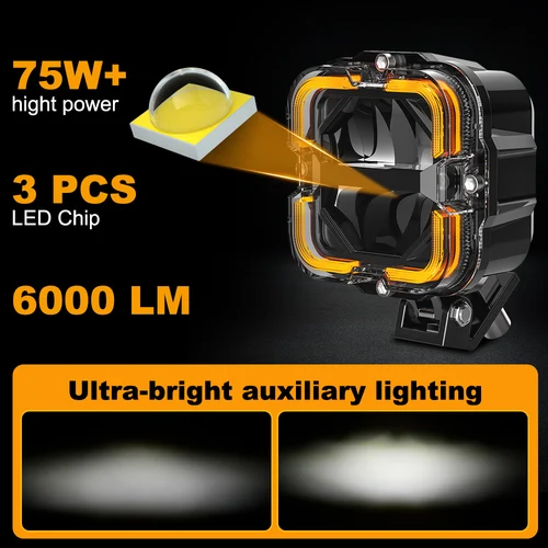 Imagen 2 del producto Barra de luz Led de trabajo aprobada por Emark para Jeep todoterreno camión 4x4 SUV ATV foco ámbar DRL 12V luz auxiliar accesorios de coche