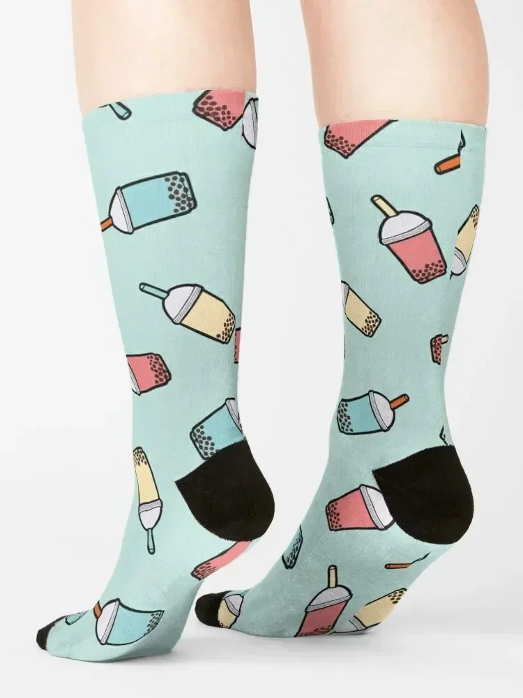 Bubble Tea Pattern in Mint Socks short New year's funny gifts Sports Luxury Woman Socks Men's