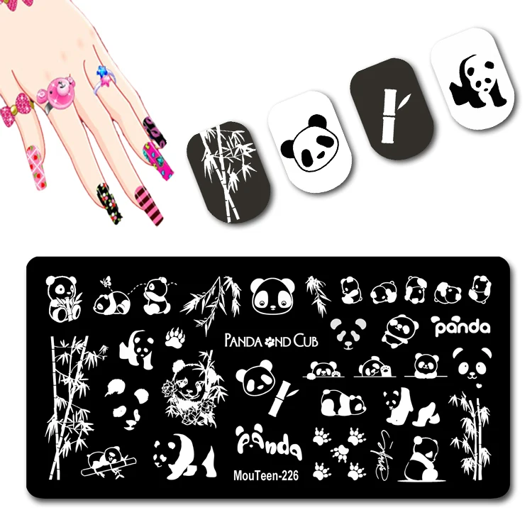 Mouteen New Launch Panda Nail Stamping Plate Bamboo Nail Stamp Cute Panda Plate Nail Art Stamp#226