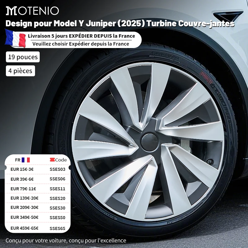 4 pièces pour Tesla Model Y Juniper 2025-2026, enjoliveurs de roue 19 pouces, couvre-roues de remplacement, enjoliveurs de moyeu de roue, accessoires de couverture de jante complète