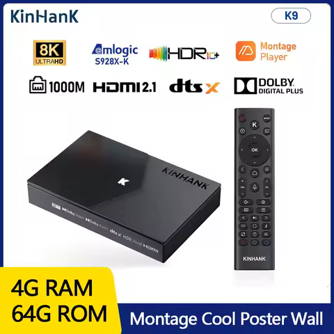 Kinhank K9 TV Box Amlogic S928X-K 4+64G for 8K Dolby Vision HDR10+ With Montage Cool Poster Wall HDMI 2.1 WIFI6 HD Media Player