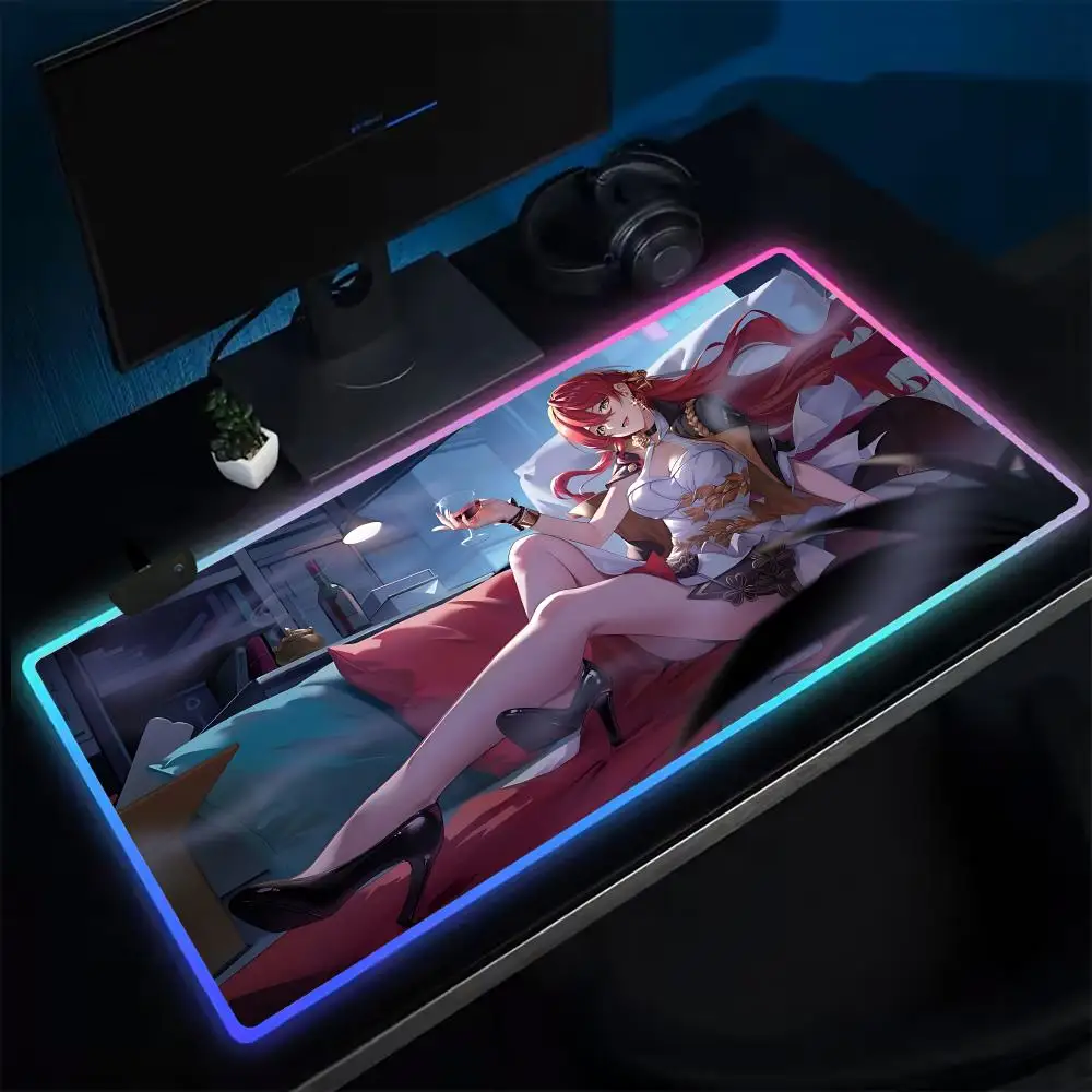

Эрогенный коврик для мыши Honkai Star Rail, игровой коврик для мыши в стиле аниме, светодиодные настольные коврики с подсветкой, резиновый настольный коврик XXL, коврик для мыши RGB, настольные коврики