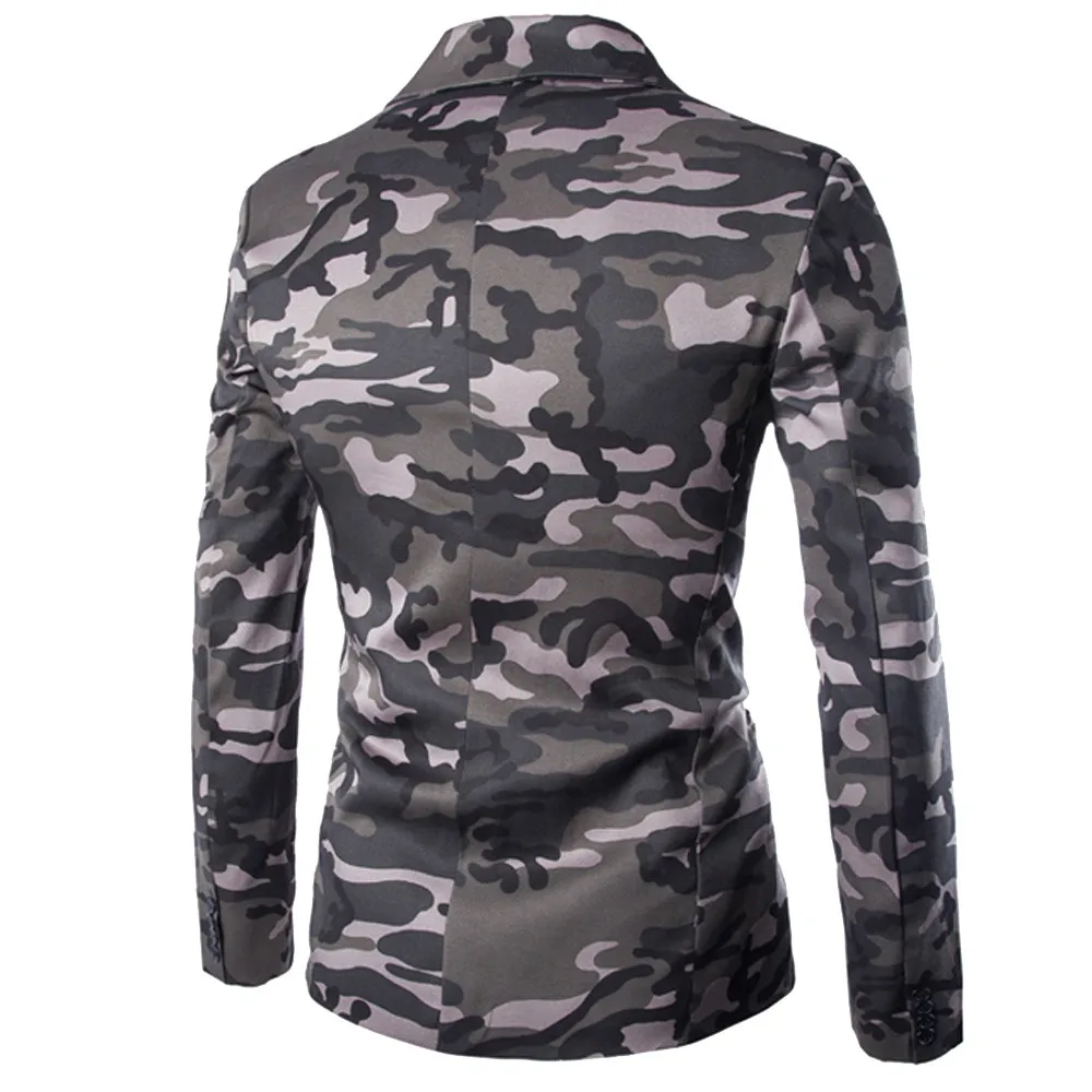 Unique Camouflage Single Breast Premium Jacket Suit For Man Lapel V Neck Long Sleeve Pocket Suit Blazer Business Office Coats