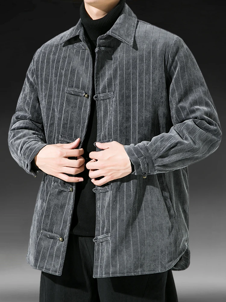 

Winter Thiened Men's Cotton Jaet Warm Retro Tang Suit New Chinese Sle Striped Cotton Clothes Large Size Trendy Coat