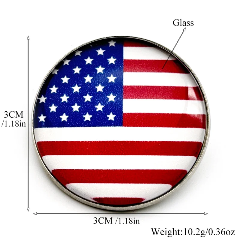 العلم الأمريكي الزجاج ميدالية مستديرة الفولاذ المقاوم للصدأ بروش للنساء الرجال الفضة اللون نجمة متلألئة راية شارة بدبابيس مجوهرات هدية #6