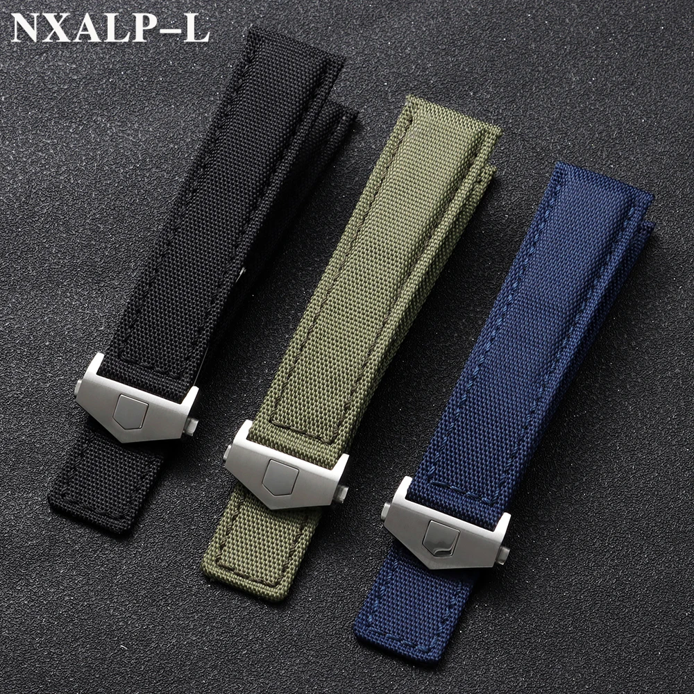 22mm 24mm Canvas Watchbands for Breitling for AVENGER NAVITIMER Nylon Leather Watch Strap for Tag Heuer Folding Buckle Bracelet
