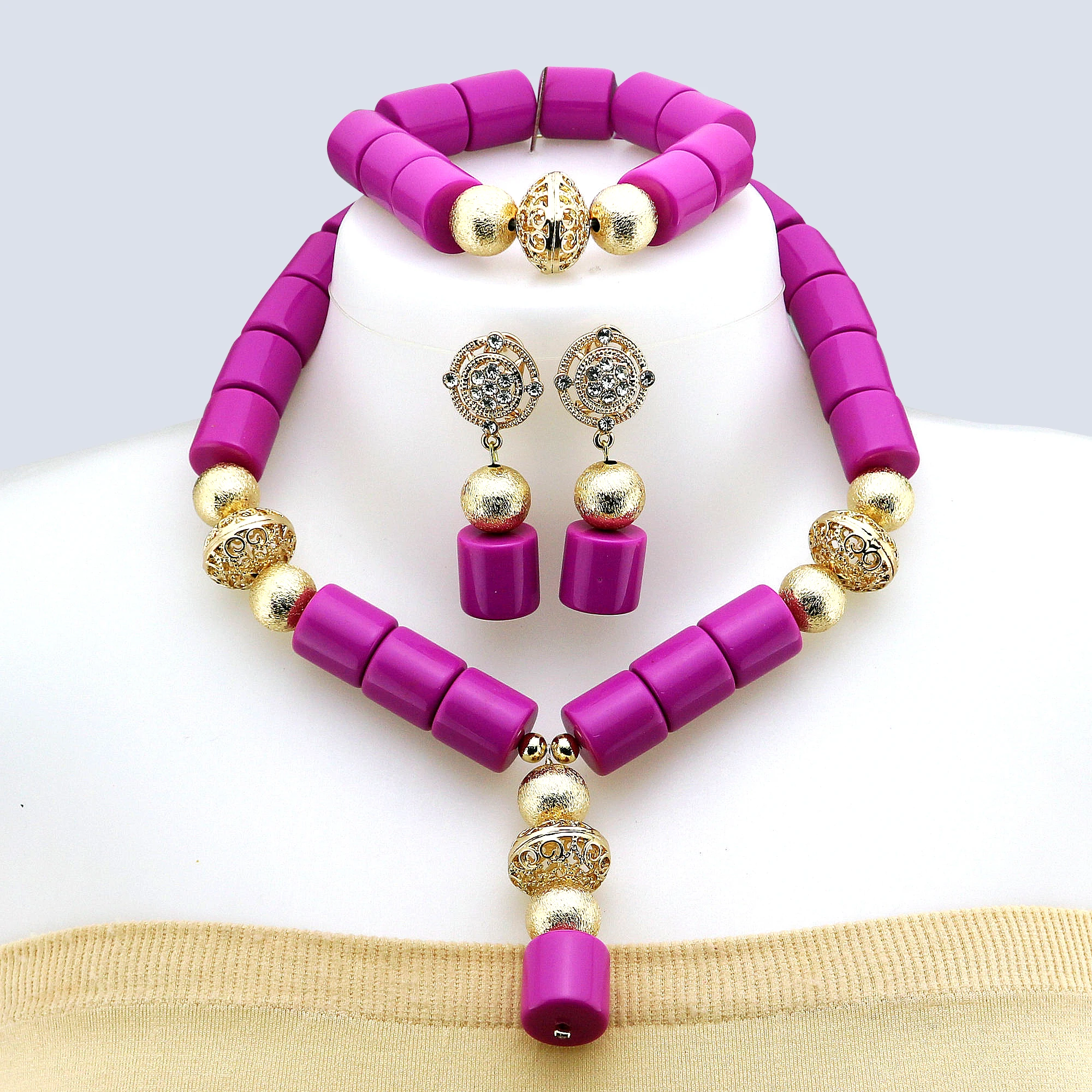 

Nigeria Wedding Resin Jewelry Set Beads Golden Pendant Necklace for Women Resin Material African Bride Ac Set Z75,0.18
