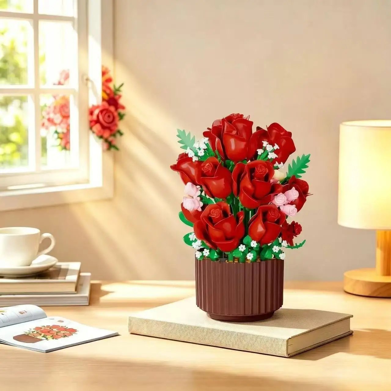 Compatible with Lego building block eternal bouquet creative DIY puzzle assembly micro-particle simulation rose potted ornament