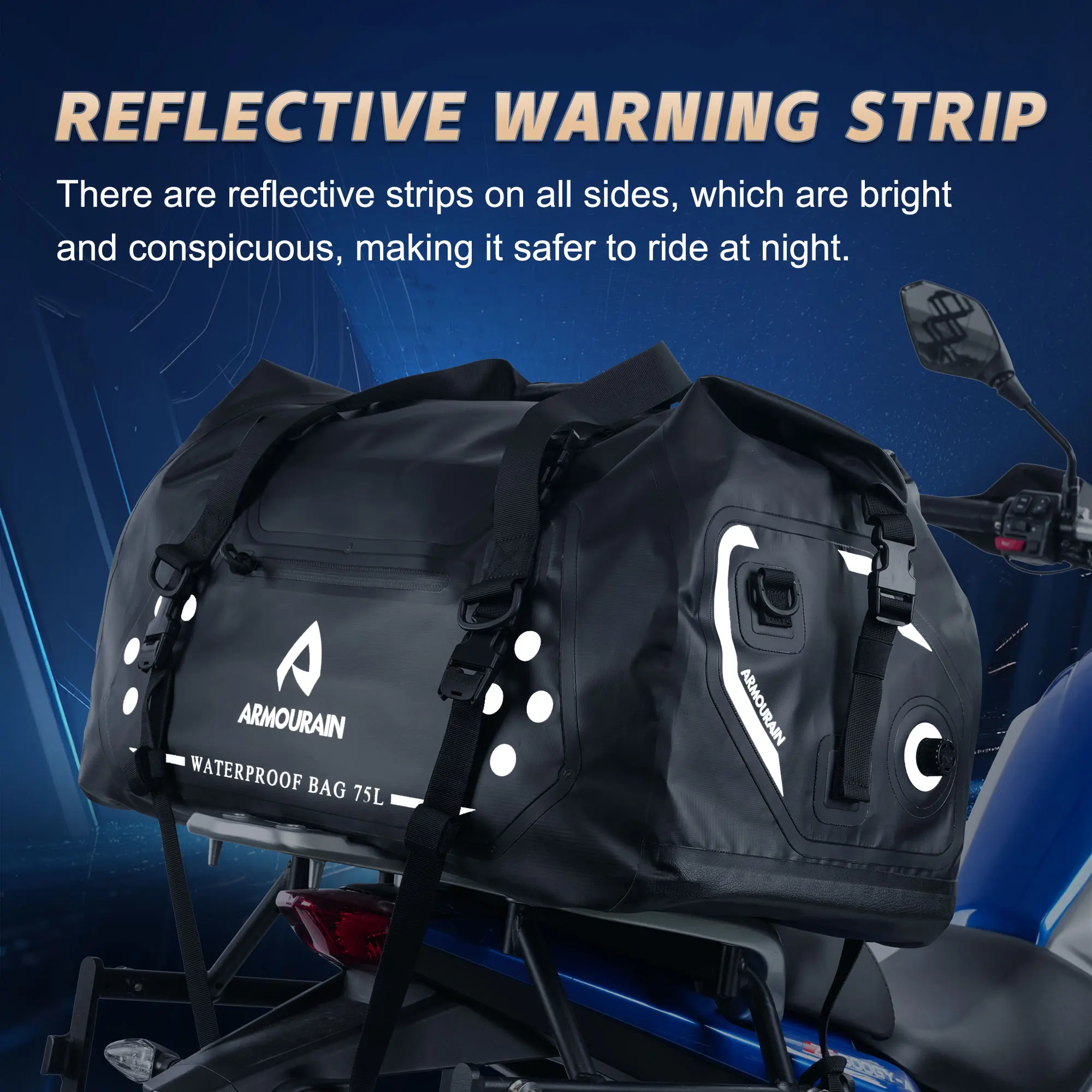 

Водонепроницаемая сумка на заднее сиденье мотоцикла 75 л, боковая сумка, сумка для шлема, сумка на хвост мотоцикла, туристический багаж, рюкзак, снаряжение для езды