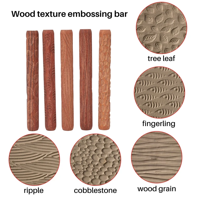 

5 Pcs Pottery Tools Wood Hand Rollers,For Clay Stamp Pattern/Roller Pattern, Tools,Arcilla Polimerica Dab Tool-[97Lemons]