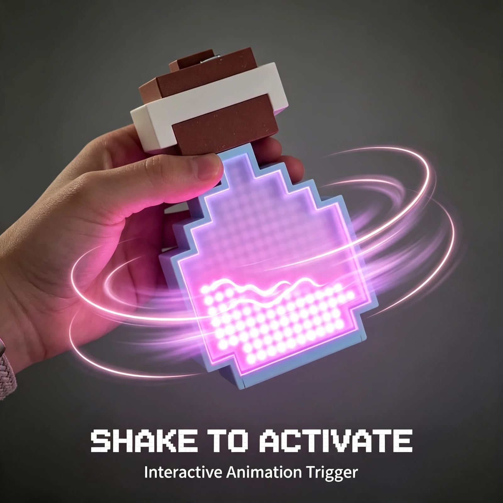 LED Pixel Potions Bottle ornament Pendant Light Up Interactive Display Shake Animation Rechargeable Pixel World Game Gift Toy