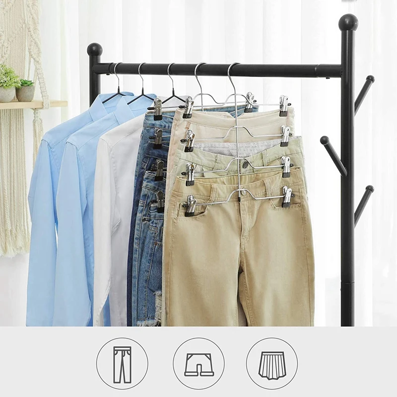 4 Tier Pants Hangers Metal Skirt Hangers With Clips,Trouser Clips Hanger,For Slacks,Trousers,Jeans,Towels,2-Pack Black