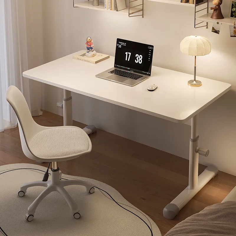 

!@Simple Revolving Gaming Desk for Home Office or Bedroom Manual Computer Desk with Wooden Material That Can Be Raised Lowered