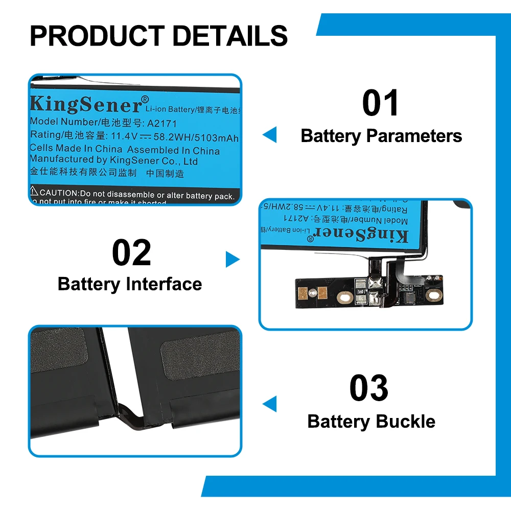 KingSener A2171 Laptop-Akku für Apple MacBook Pro Retina 13,3'' A2159 Baujahr 2019 für Macbook 13'' A2289 A2338 Baujahr 2019 2020 – Detail 5