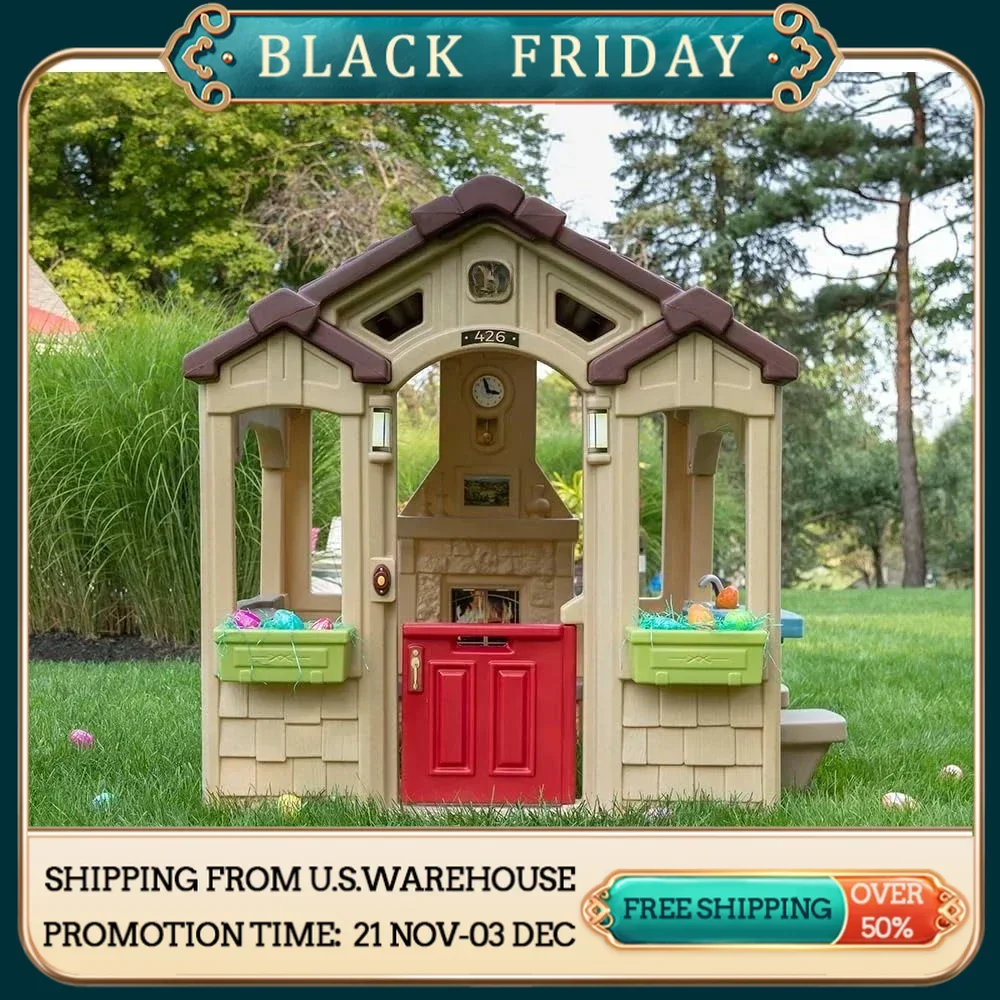 Charming Cottage Kids Playhouse, Indoor and Outdoor Playset, Interactive Sounds, Toddlers 2+ Years Old,Easy to Assemble Backyard